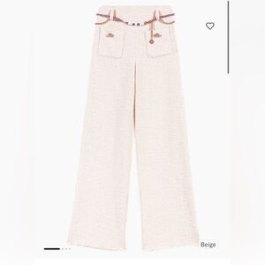 Maje Cream Tweed Size 34 Wide-Leg Trouser Pants